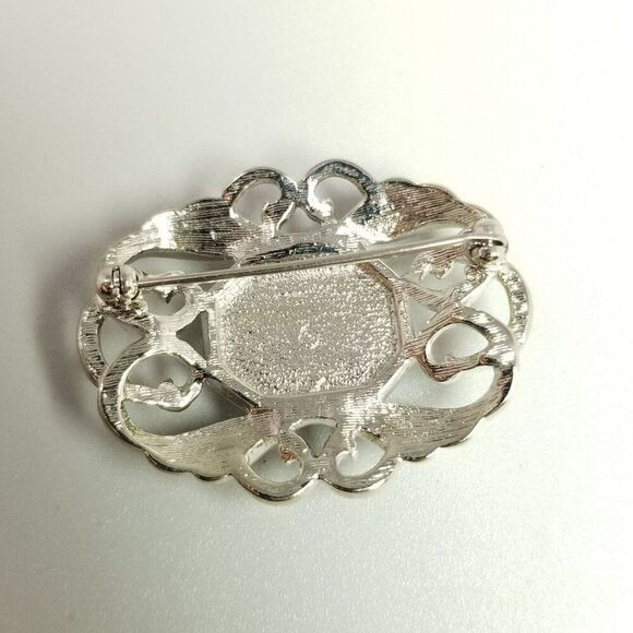 Vintage Blue and Silver Tone Swirl Design Brooch, Fancy Lapel Pin, Estate - Picture 4 of 7